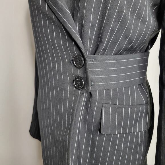 Calvin Klein Women's Pinstripe Belted Jacket Black White NWT Size 4 - Picture 5 of 10